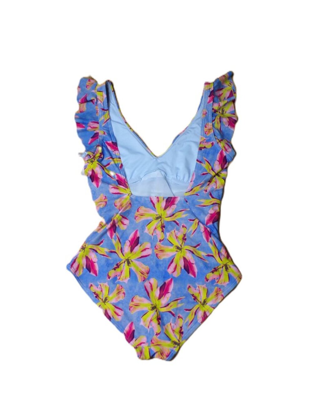 🆕DKNY Ruffle Plunge One Piece Swimsuit Calypso Floral Medium - Picture 10 of 11